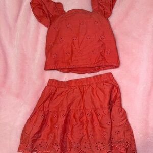 Girls Coral Eyelet Two-Piece Dress Set